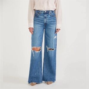 Etica Blue Distressed Wide Leg Jeans